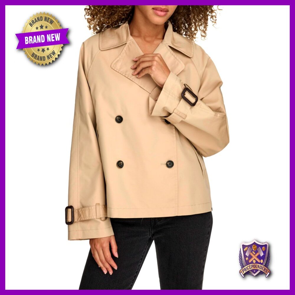 Short Double Breasted Trench Coat Cropped Tailored Classic Chic Polished Casual
